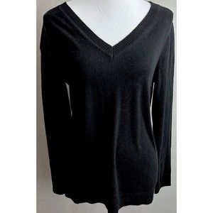 41 Hawthorn Women's Small Black Megan Merino Wool V-Neck Pullover Sweater NWT